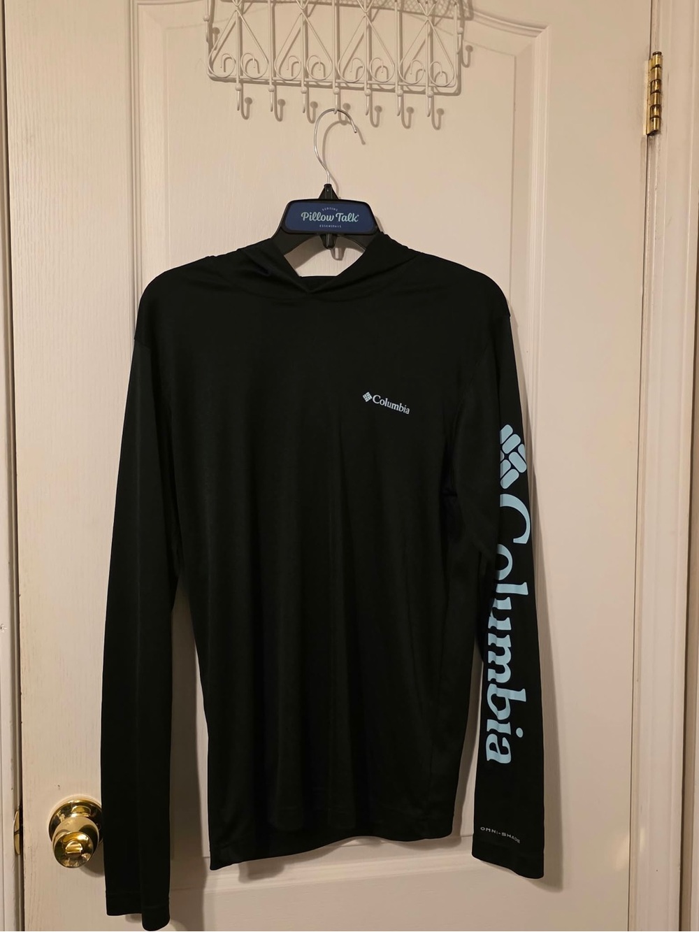 Columbia Omni-Shade Hooded Long Sleeve Shirt Men’s Small Black Blue Logo